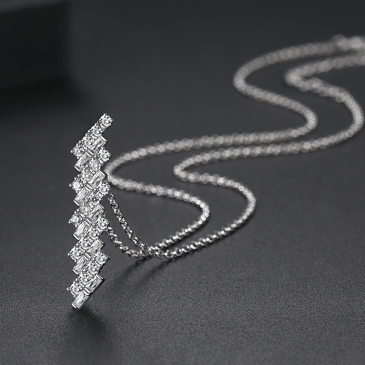 Long Pendant Copper Zircon-laid Necklace