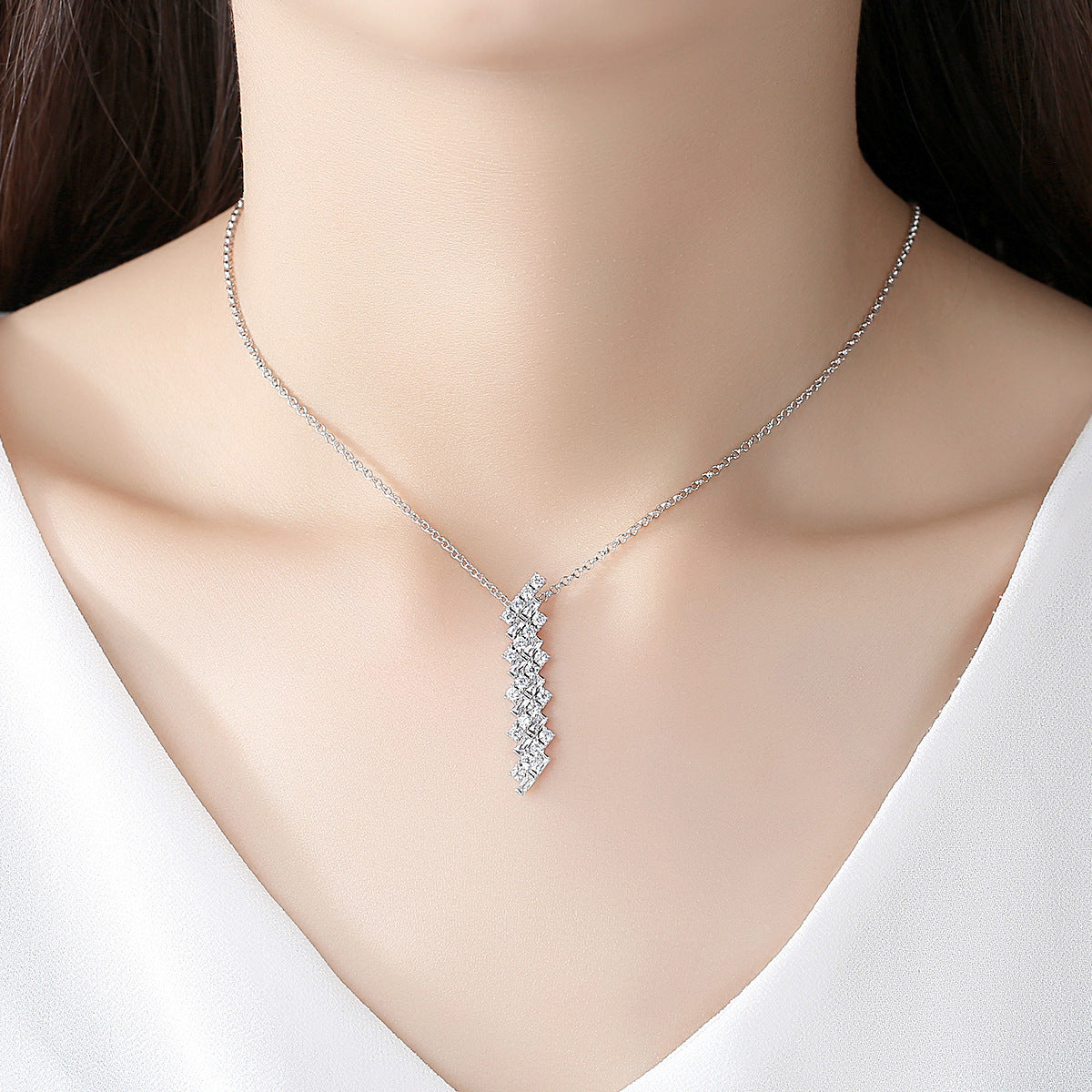 Long Pendant Copper Zircon-laid Necklace