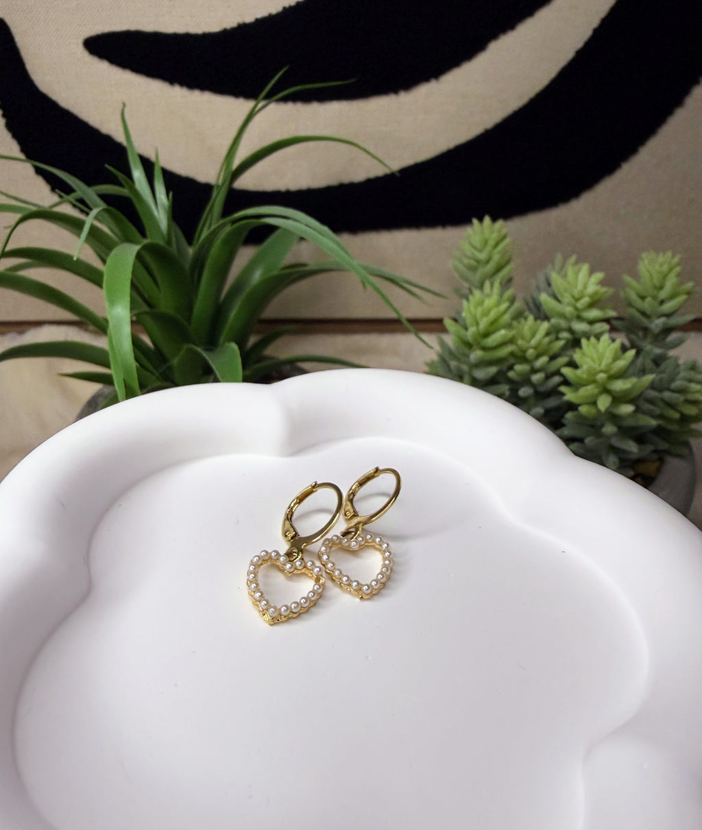 Small Gold Heart Dangle Earrings | Lightweight Enamel, Pearl, and Crystal Heart Huggies | Valentine’s & Anniversary Jewelry Gift