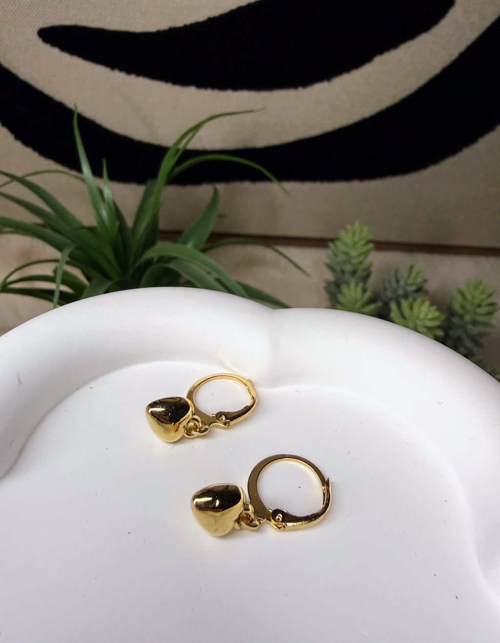 Small Gold Heart Dangle Earrings | Lightweight Enamel, Pearl, and Crystal Heart Huggies | Valentine’s & Anniversary Jewelry Gift