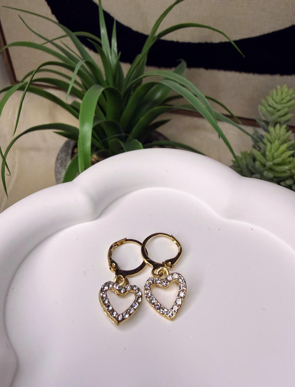 Small Gold Heart Dangle Earrings | Lightweight Enamel, Pearl, and Crystal Heart Huggies | Valentine’s & Anniversary Jewelry Gift