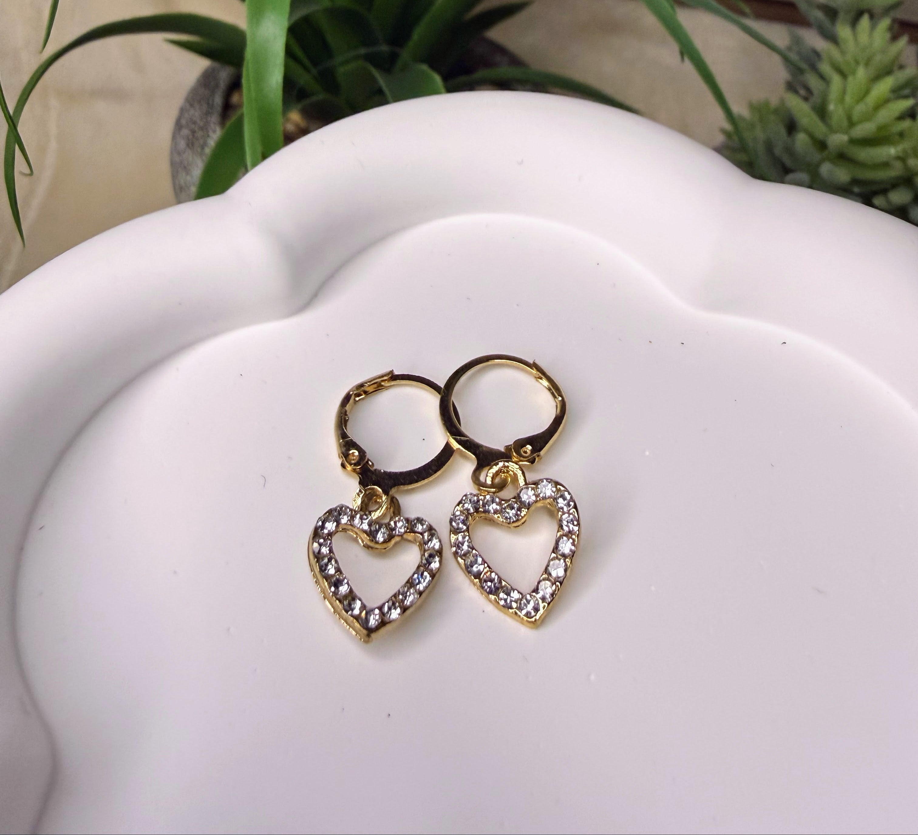 Small Gold Heart Dangle Earrings | Lightweight Enamel, Pearl, and Crystal Heart Huggies | Valentine’s & Anniversary Jewelry Gift