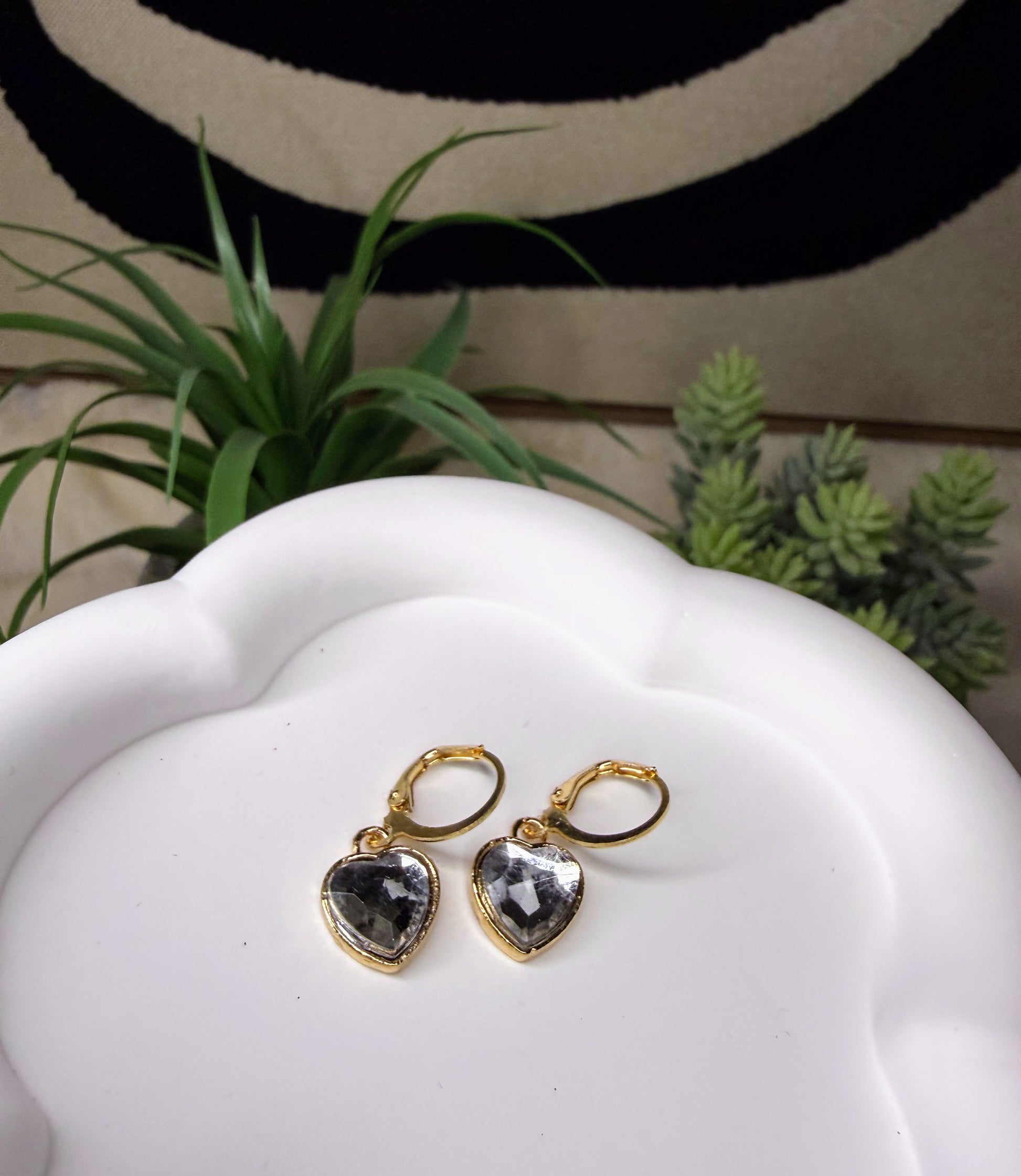 Small Gold Heart Dangle Earrings | Lightweight Enamel, Pearl, and Crystal Heart Huggies | Valentine’s & Anniversary Jewelry Gift