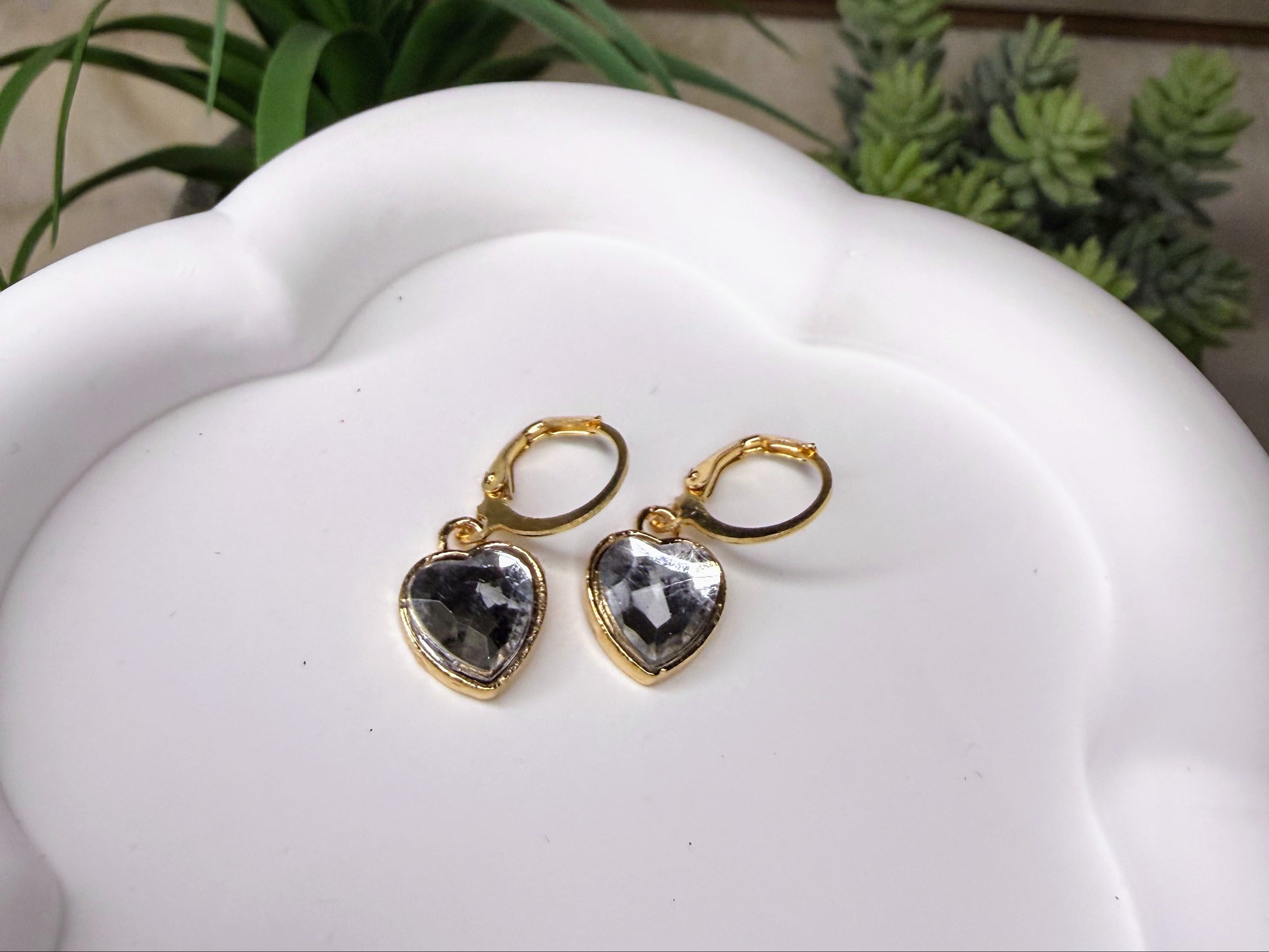 Small Gold Heart Dangle Earrings | Lightweight Enamel, Pearl, and Crystal Heart Huggies | Valentine’s & Anniversary Jewelry Gift