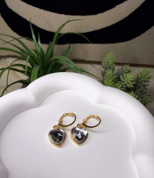 Small Gold Heart Dangle Earrings | Lightweight Enamel, Pearl, and Crystal Heart Huggies | Valentine’s & Anniversary Jewelry Gift