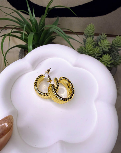 Bubble Hoops – Chunky Gold Statement Earrings for Women | Lightweight Ribbed, Textured, & Polished C-Hoops