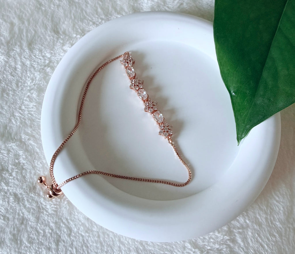 Floral Crystal Slider Bracelet in Rose Gold Tone