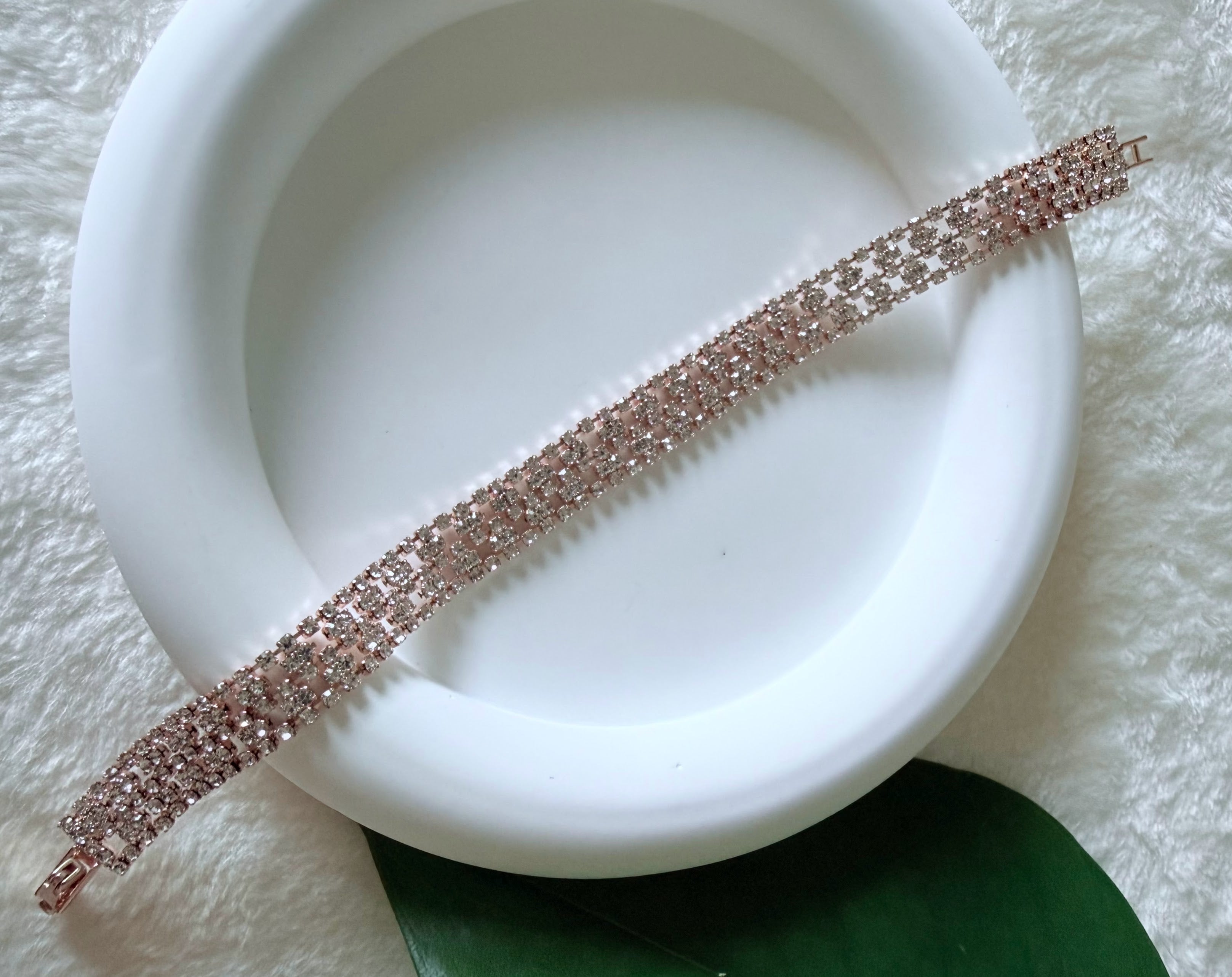 Triple-Row Rose Gold Tone Statement Bracelet