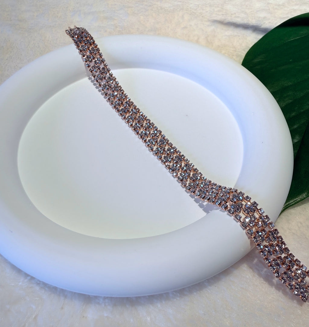 Triple-Row Rose Gold Tone Statement Bracelet